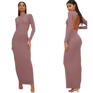 PrettyLittleThing Mauve Backless Long Sleeve Maxi